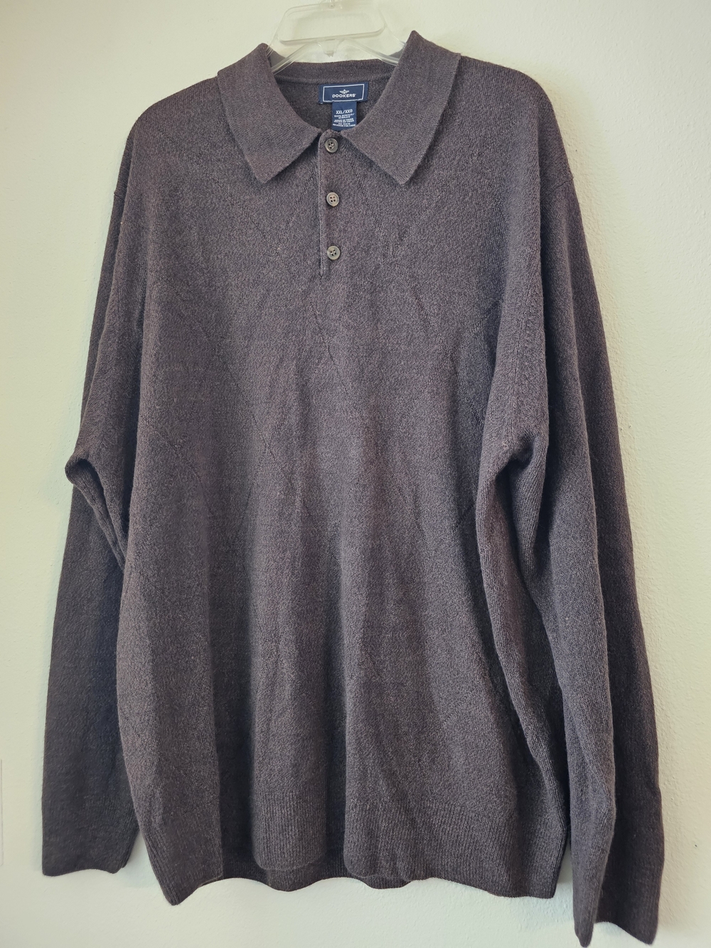 Dockers Men's Brown Long-Sleeve Polo Sweater